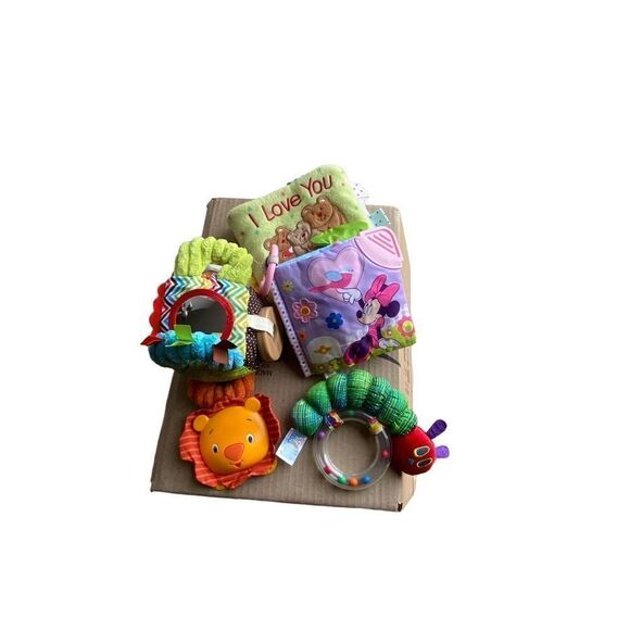Baby assorted soft toys blocks Minnie mouse rattles I,NFANTINOO five items ￼ - Picture 1 of 3